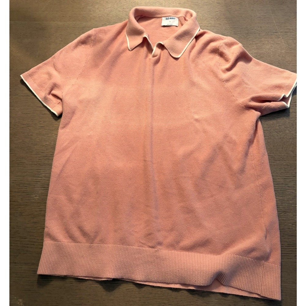 Old Navy Mens XL Salmon Pink Cotton Knit Polo Shirt Short Sleeve Tipped Collar